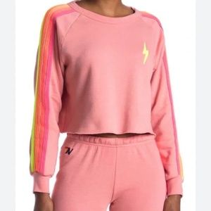 AVIATOR NATION Women's Embroidered Bolt Cropped Sweatshirt SIZE M